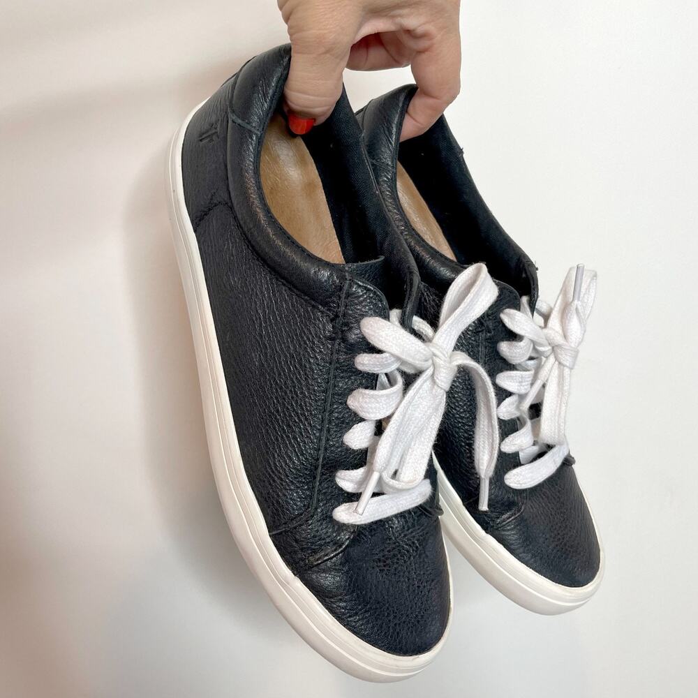 Frye Black Leather Shoes Low Top Sneakers Sz 6.5 Minimalist Quiet Luxury Capsule